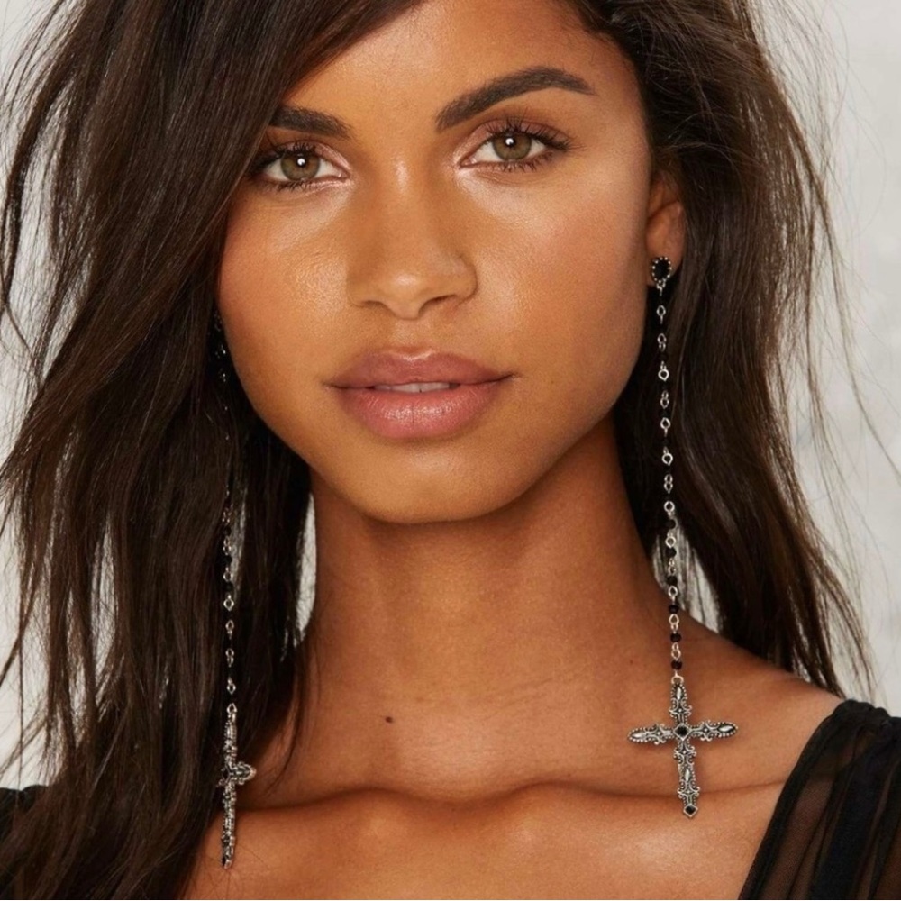 New Dangling Cross Earrings Silver and Black